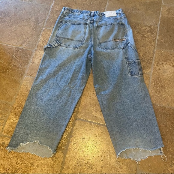 Vintage South Pole Light Blue Denim Raw Hem Y2K Skater Cargo Baggy Jeans Size 40 - Picture 1 of 9